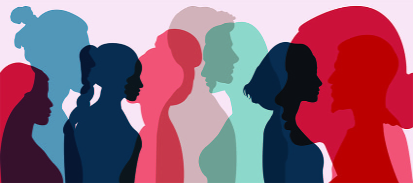 Silhouette group of multiethnic women and men