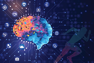 Illustration of brain with running silhouette 