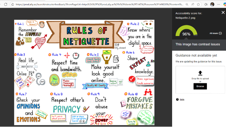 screenshot of an accessibility score on a color image with text showing that it has contrast issues
