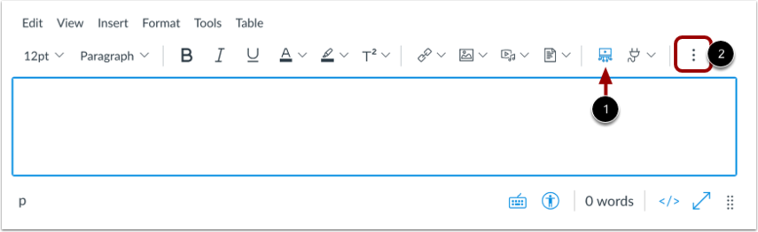 canvas rich content editor showing studio button and more options button