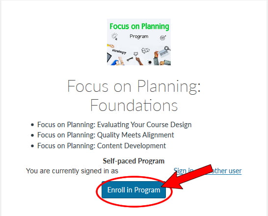 Screenshot of a program listing with the Enroll in program button highlighted.