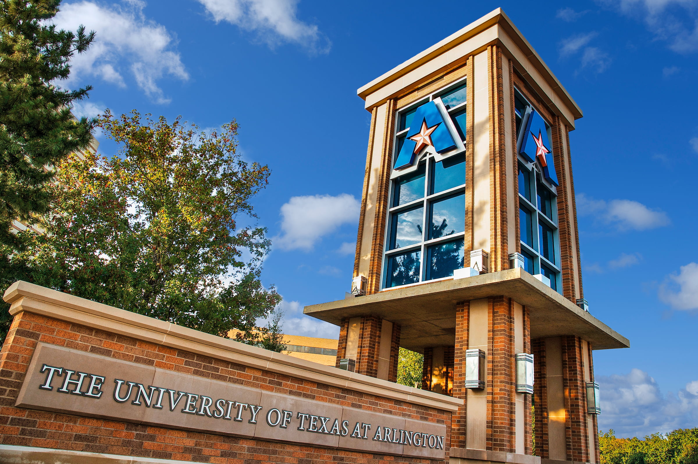 University of Texas at Arlington tower by UTA Blvd. and Cooper Street on campus
