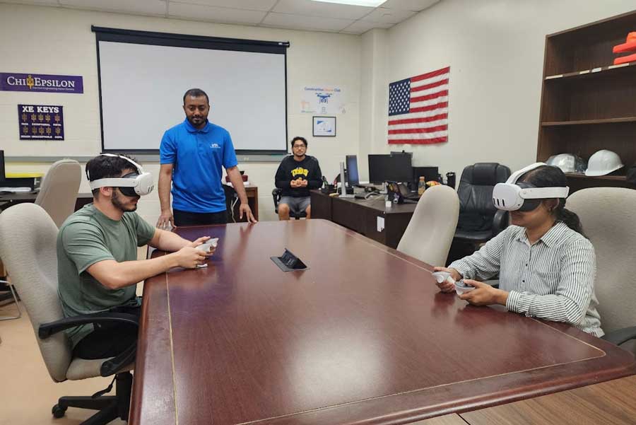 Students using a VR drone simulator.