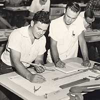 Students working a problem in class