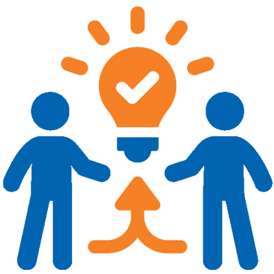 Icon of lightbulb and to people