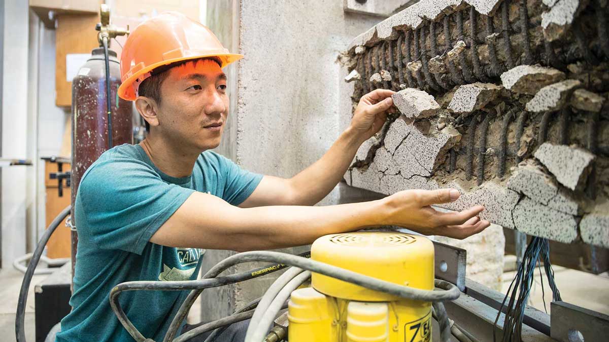 Professor Simon Chao performing tests on concrete