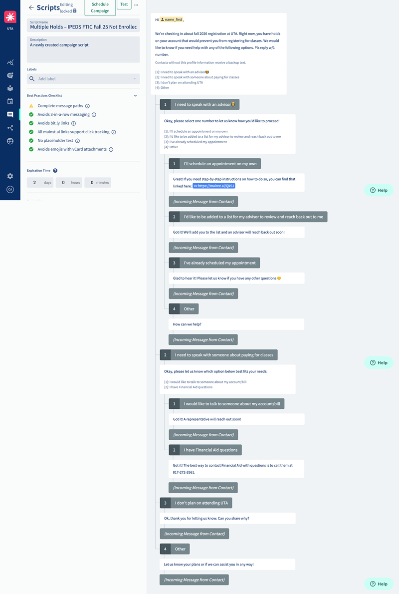 Mainstay Text Example