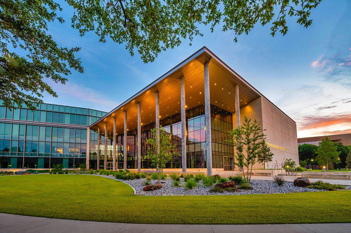 sunrise behind the seir building on UTA's campus