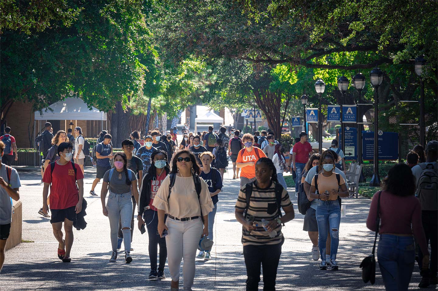 students walking on campus