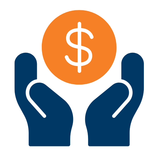 blue hands with money sign icon