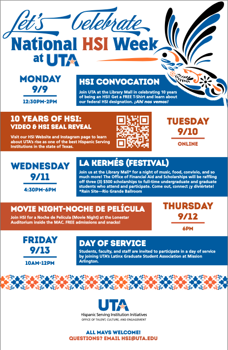 flyer with hispanic serving institute events