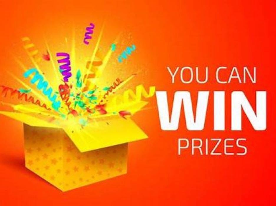 orange image of an open box with the words win