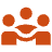 orange icon of three people holding hands