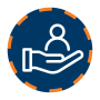 blue circle with hand outlined in orange