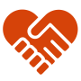 orange icon of a heart with hands symbolizing partnership