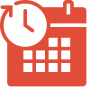 orange icon of a calender with a clock on it