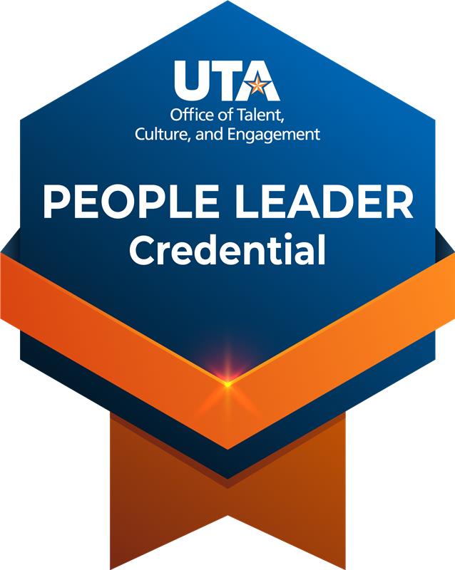 orange and blue award that says People Leader Credential