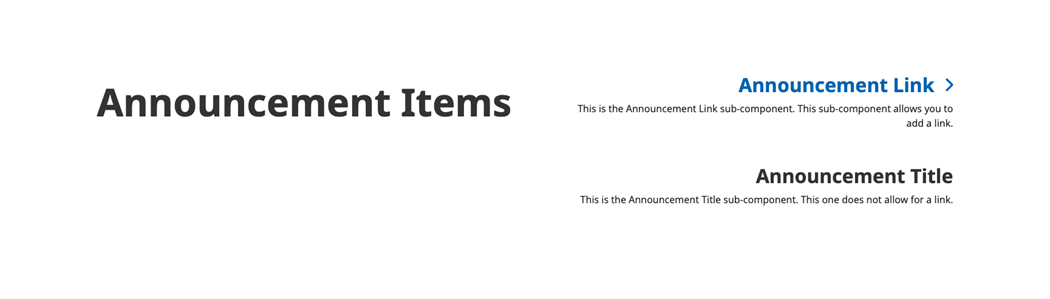 a screenshot of the announcement items sitecore component