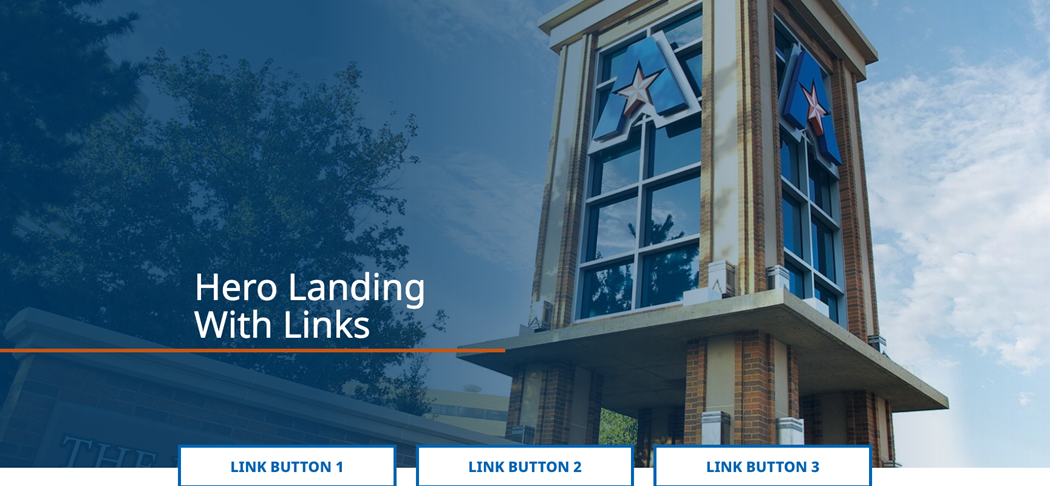 screenshot of the hero landing with links component with the title hero landing with links