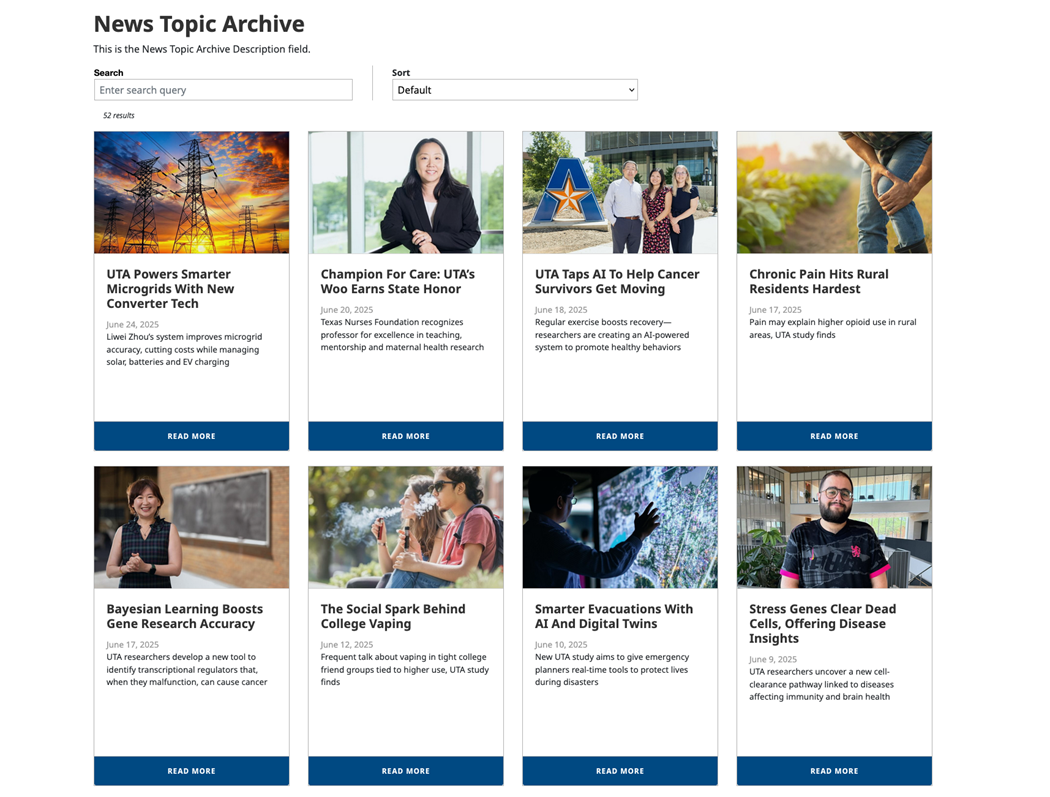 a screenshot of the News Topic Archive sitecore component