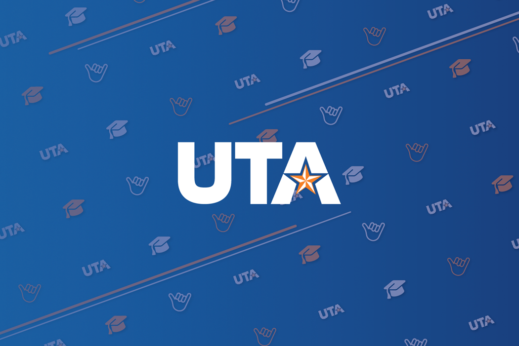 the uta logo on a blue background