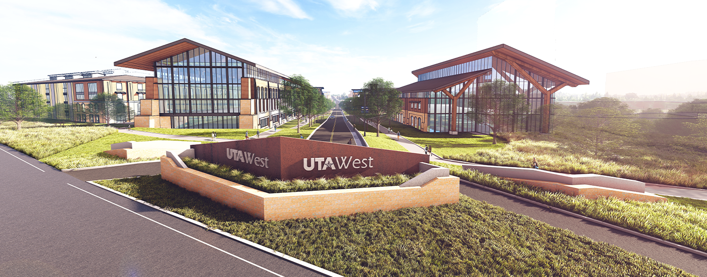 an artist's rendition of the main entrance of u t a west