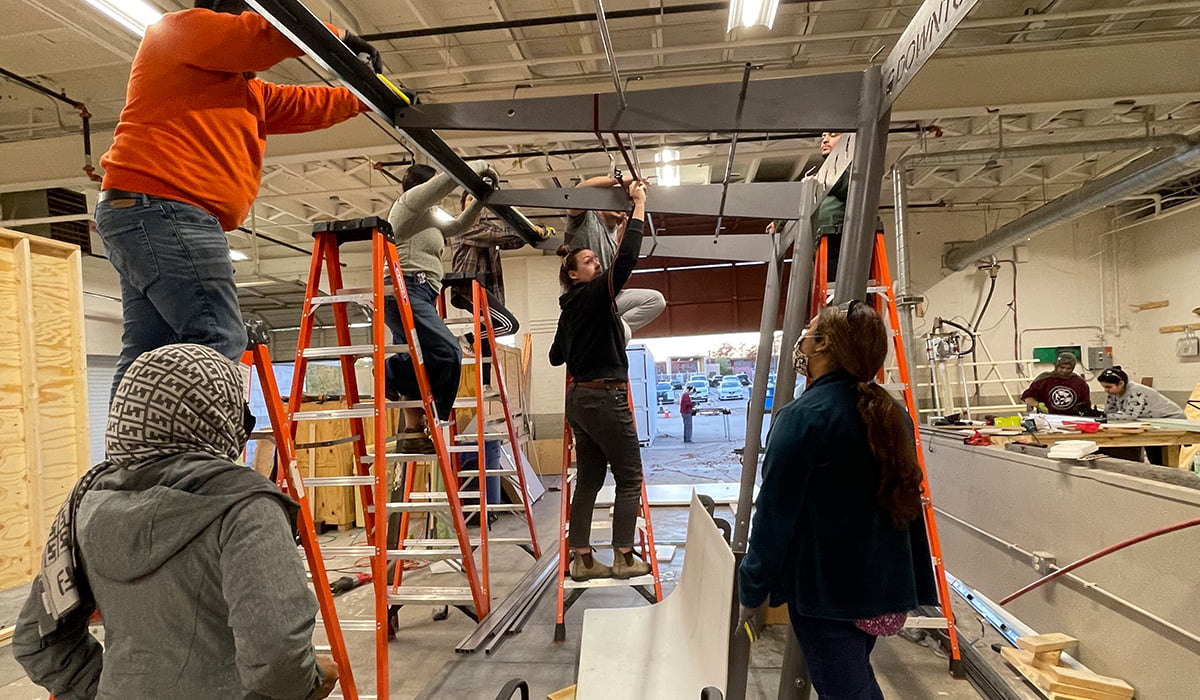 Advanced design students and fabricated DART shelter prototype