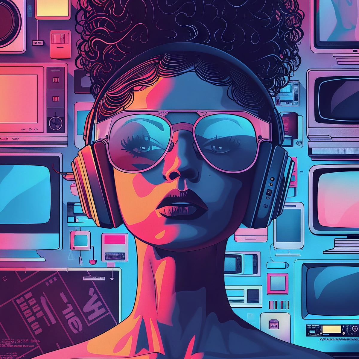stock artwork of girl wearing headphones