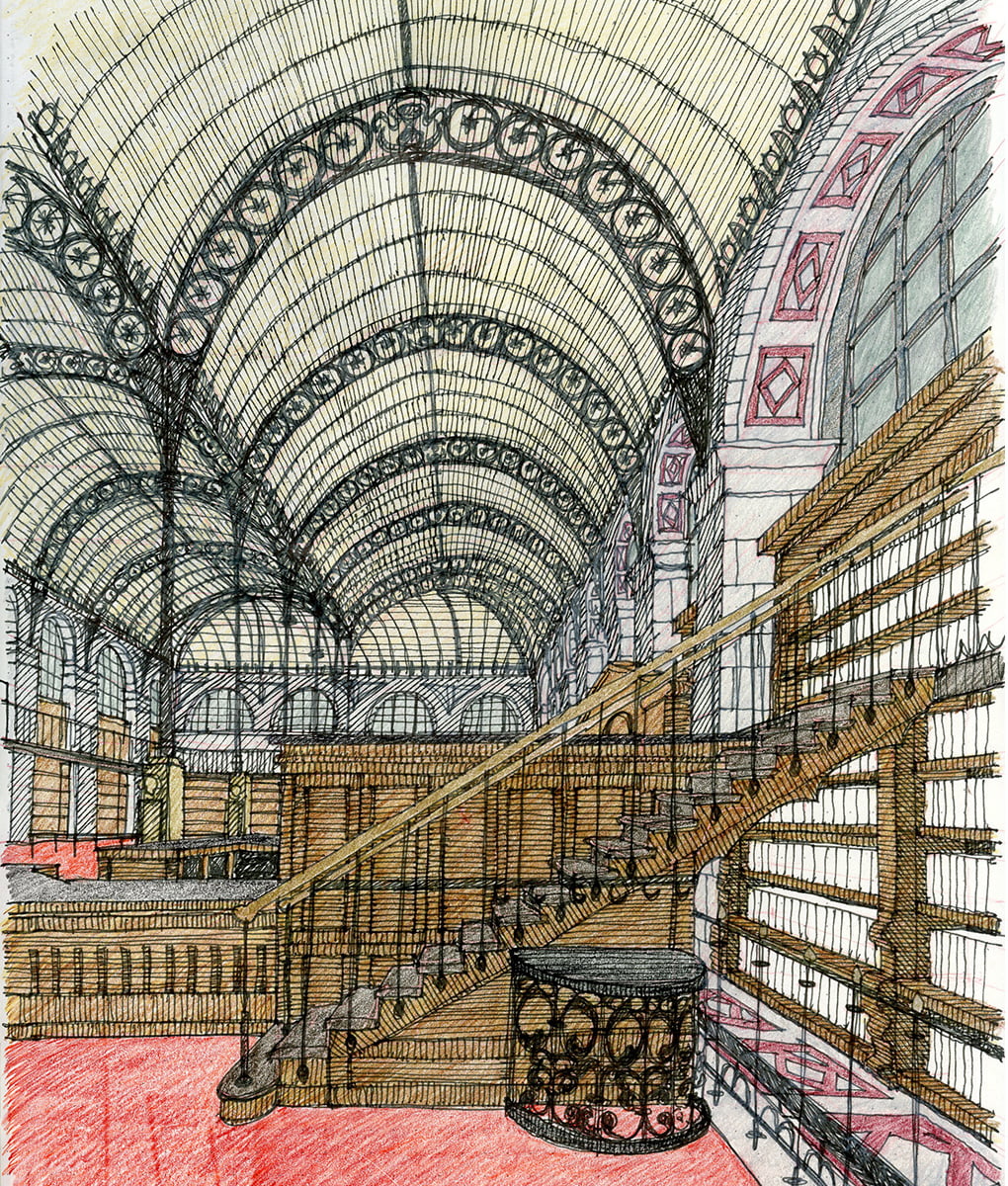 sketch of Sainte-Geneviève Library by architecture professor Michael Malone