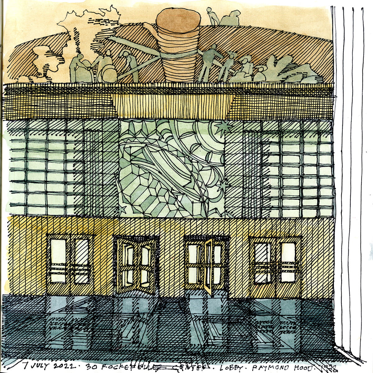 sketch of Rockefeller Center by architecture professor Michael Malone