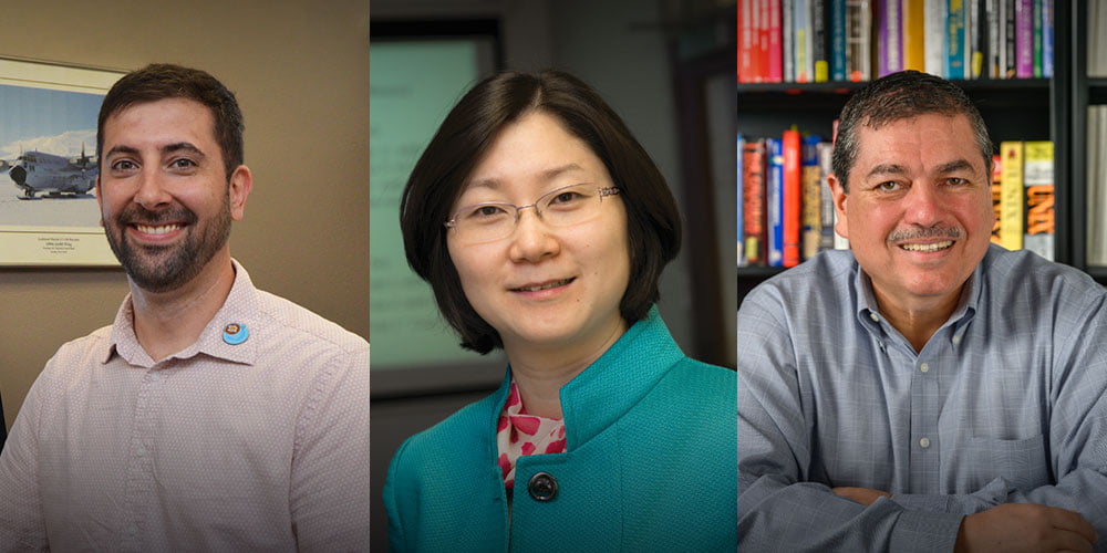 UTA’s Daniel Welling, assistant professor of physics, and Yue Deng and Ramon Lopez, professors of physics
