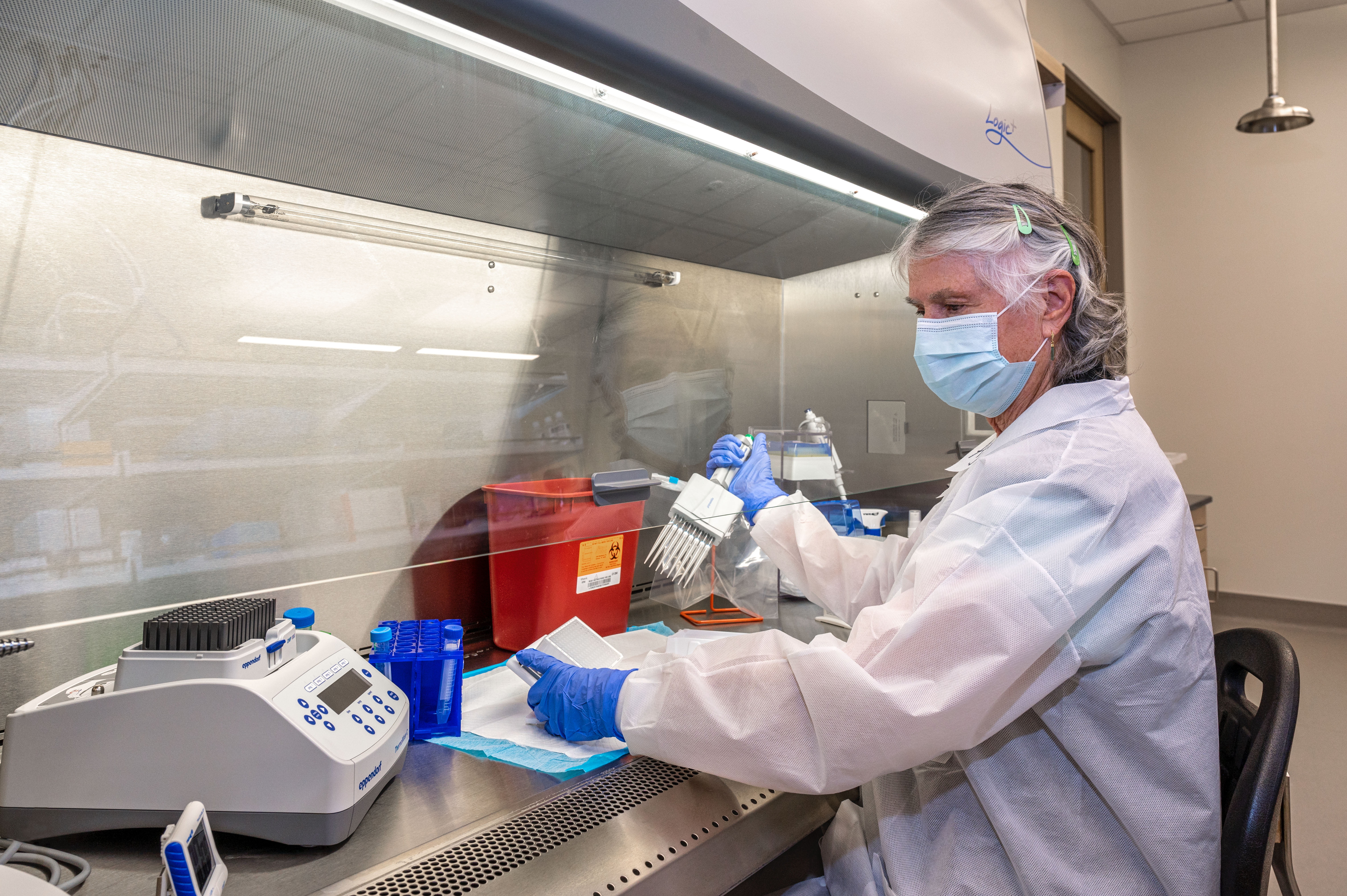 North Texas Genome Center staff member handles samples for COVID-19 testing" _languageinserted="true