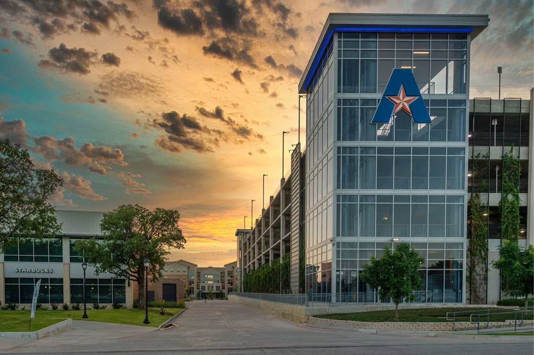 UTA parking garage at sunset
