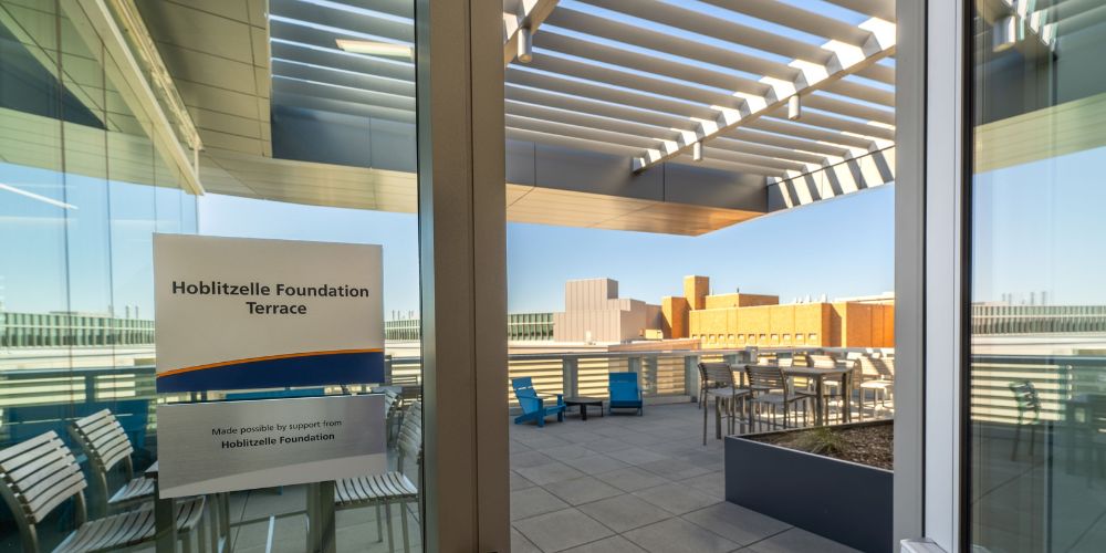 Photo of Hoblitzelle Foundation Terrace located in the new School of Social Work/Smart Hospital Building