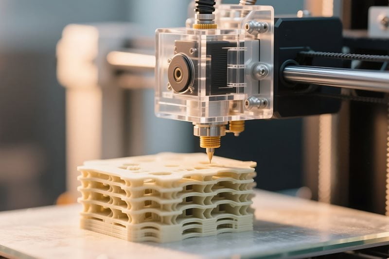 Adobe stock photo shows a 3D printer printing a composite material