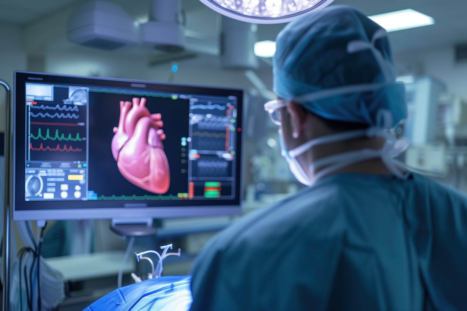 Image shows an Adobe stock photo depicting doctor analyzing a heart before surgery