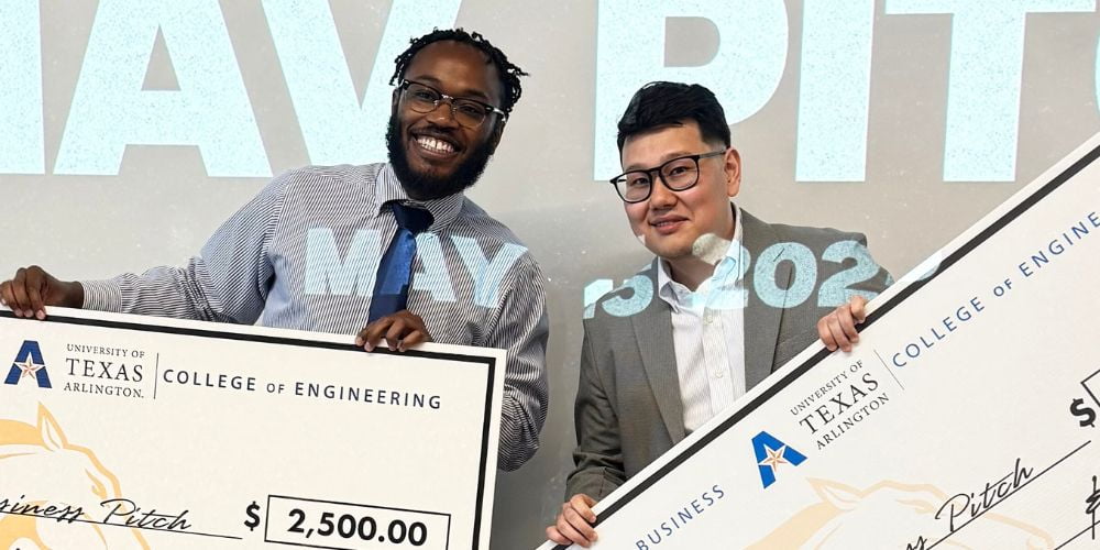 Two UTA doctoral students in chemistry won cash prizes at the 2025 MavPitch Business Competition" style=" height:500px; width:1000px" _languageinserted="true" src="https://cdn.prod.web.uta.edu/-/media/project/website/news/releases/2025/09/mav-pitch.jpg
