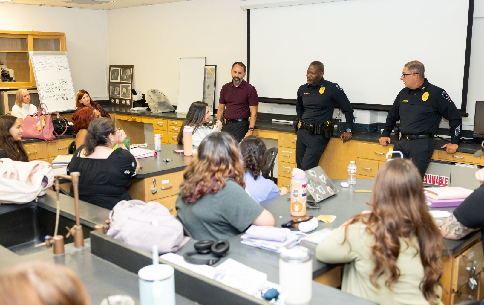 The Arlington Police Department visits with criminology students at UT Arlington