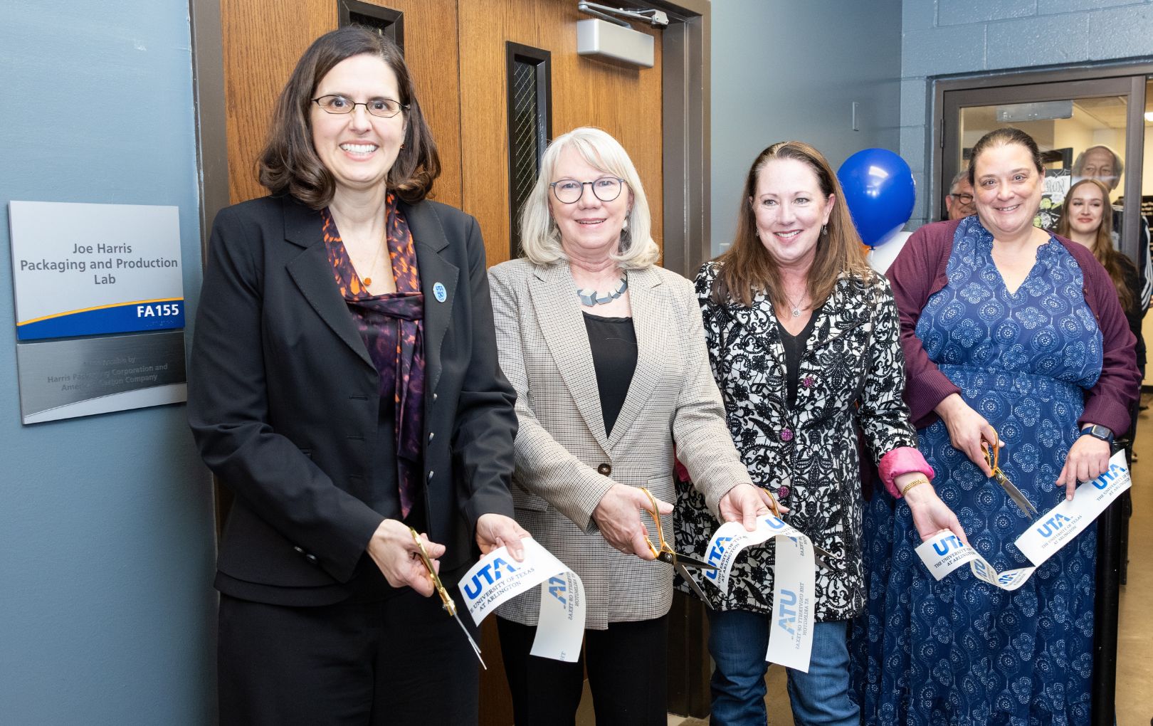 President Jennifer Cowley, Jenise Cox, Jana Harris, Dean Elizabeth Newman (UTA Photo)." style="height:1020px; width:1620px;" src="https://cdn.prod.web.uta.edu/-/media/project/website/news/releases/2025/11/harris-gift-1.jpg?la=en&h=1020&w=1620" _languageinserted="true