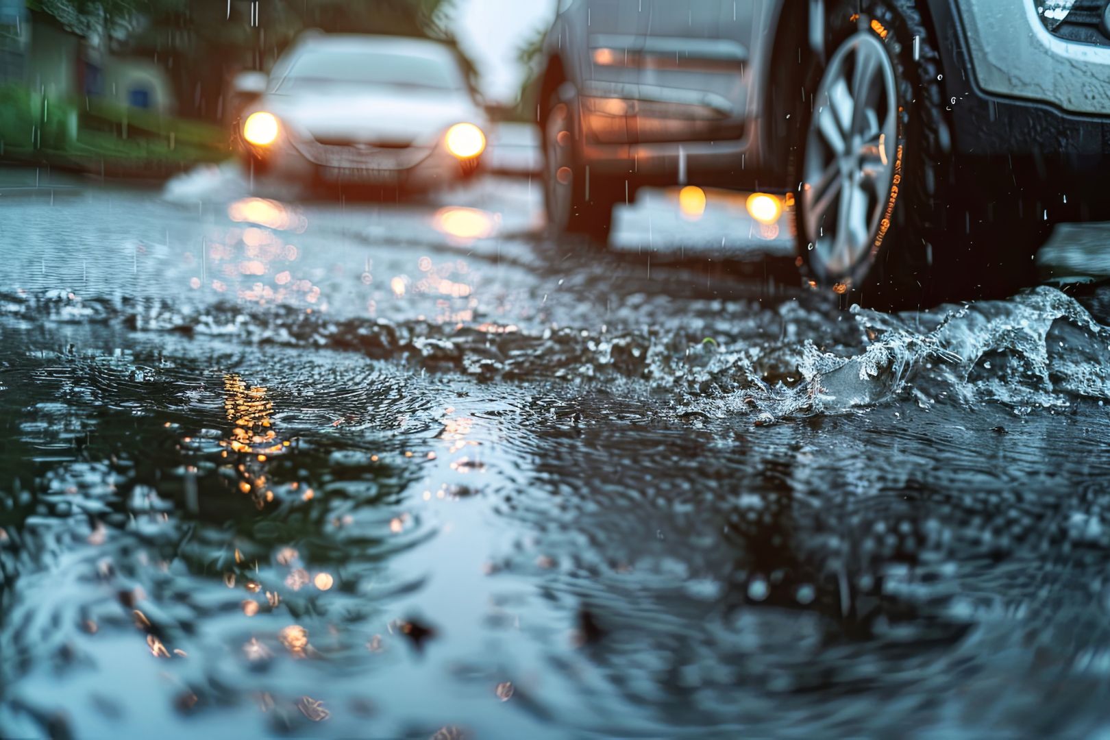 Image shows car in a flood 