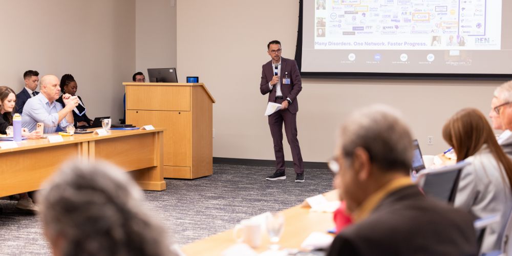 Dennis Lal speaks at the Rare Disease Family Foundations Symposium