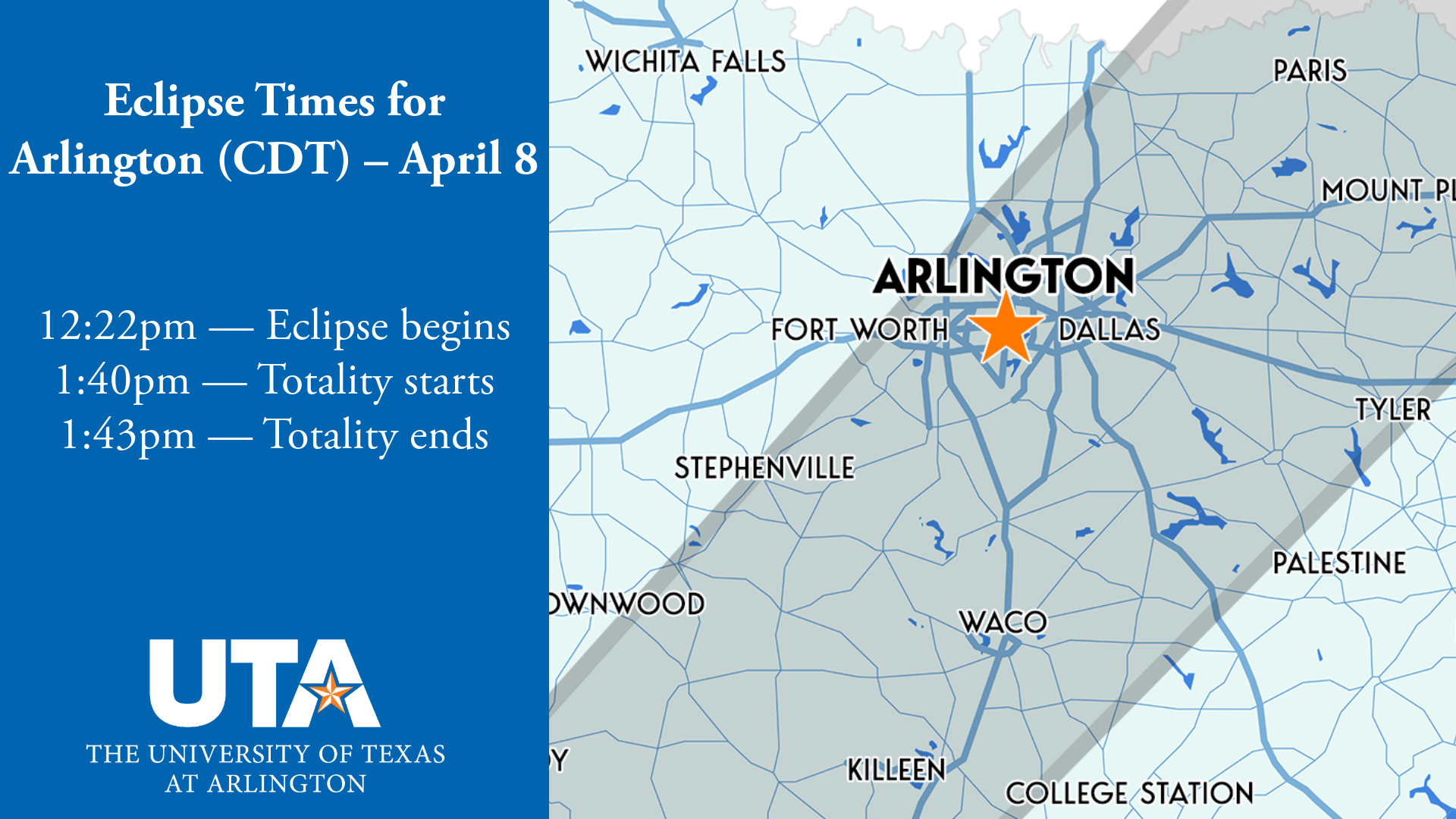 A map showing the times of totality for the 2024 solar eclipse