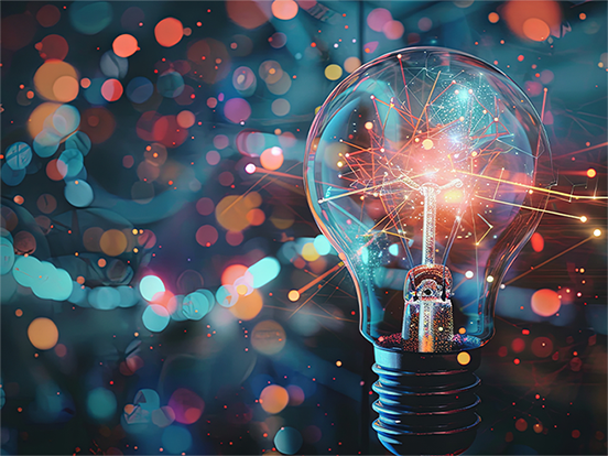 a lightbulb beaming with streams of color