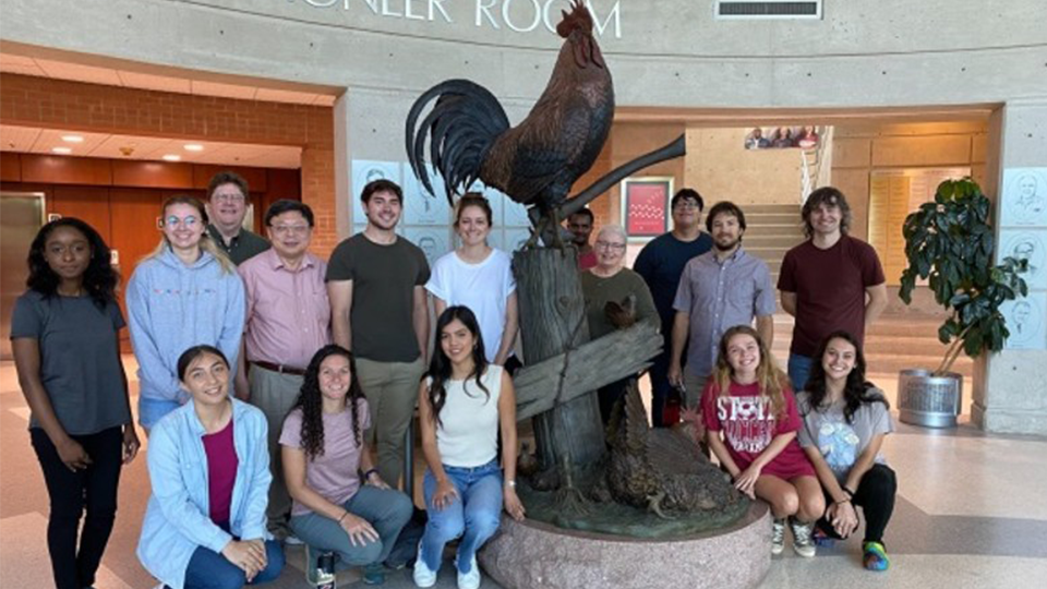 Students on research trip in lobby