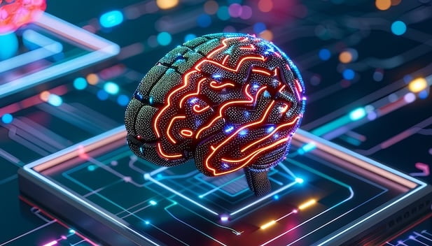 image of a circuit board with a brain on a microchip