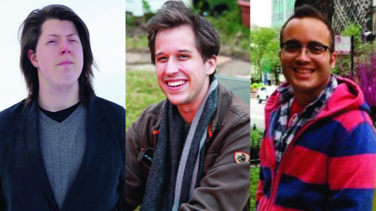 Photo collage of UTA physics students Grant Parker, Ben Smithers, and Ibrahim Safa, from left.