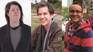 Photo collage of UTA physics students Grant Parker, Ben Smithers, and Ibrahim Safa, from left.