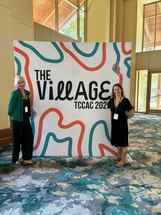 Dr. Micki Washburn, UTA School of Social Work associate professor (Right) and Dr. Catherine LaBrenz UTA School of Social Work associate professor and director of the Child Welfare Research Center (Left) pose for a photo at the 2025 Texas Childcare Administration Conference in San Antonio, Texas. (Courtesy Photo)