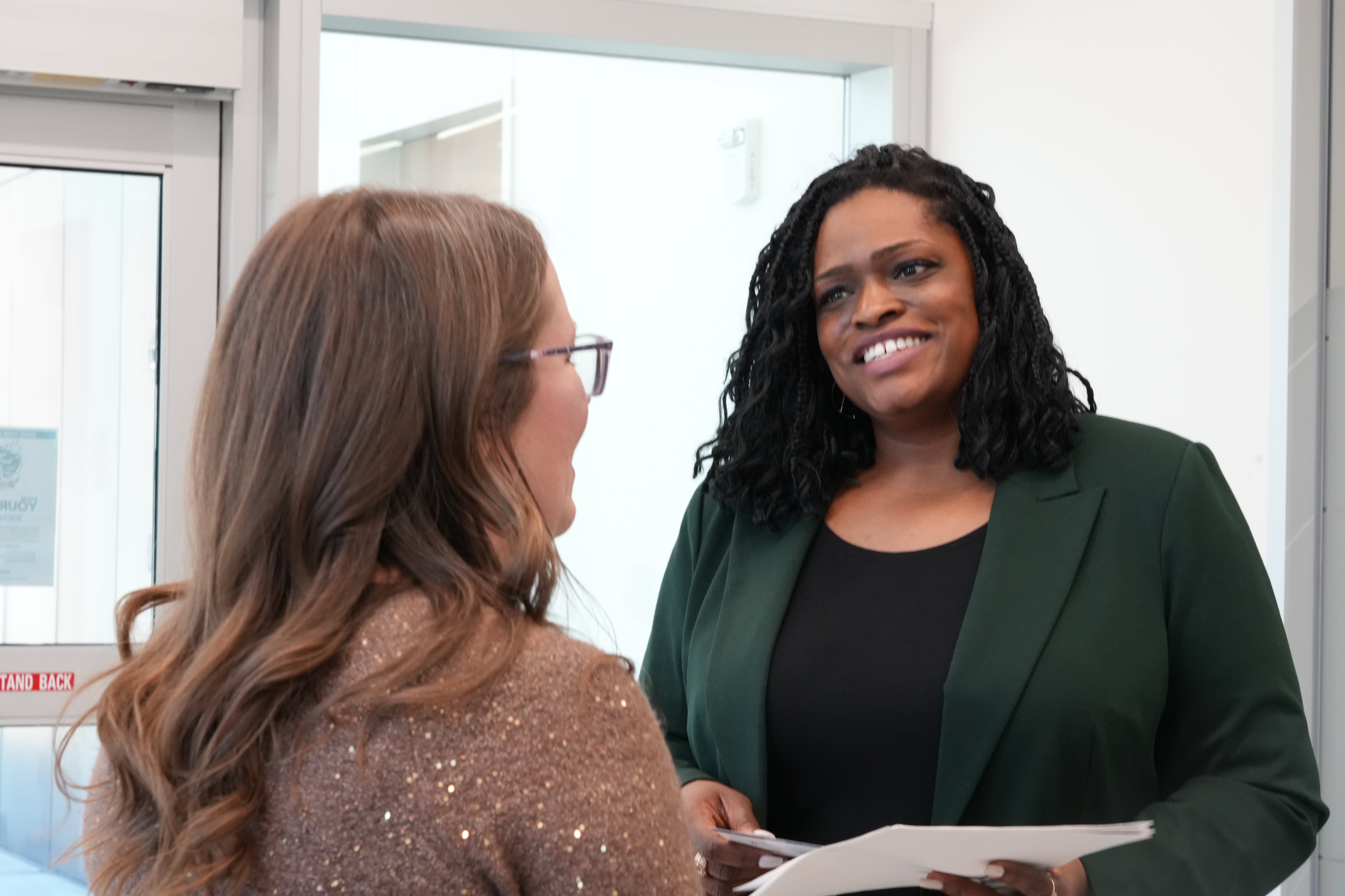 Two people having a conversation with each other