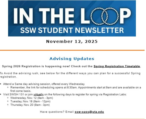 Fall 2025 SSW In The Loop Newsletter November 12, 2025 image